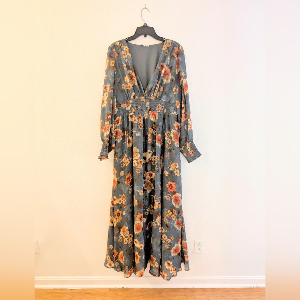 Baltic Born Slate + Rust Floral Olivia Maxi Dress